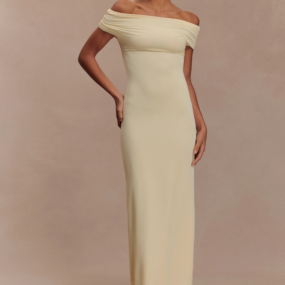 Imogen Off Shoulder Slinky Maxi Dress- Lemon